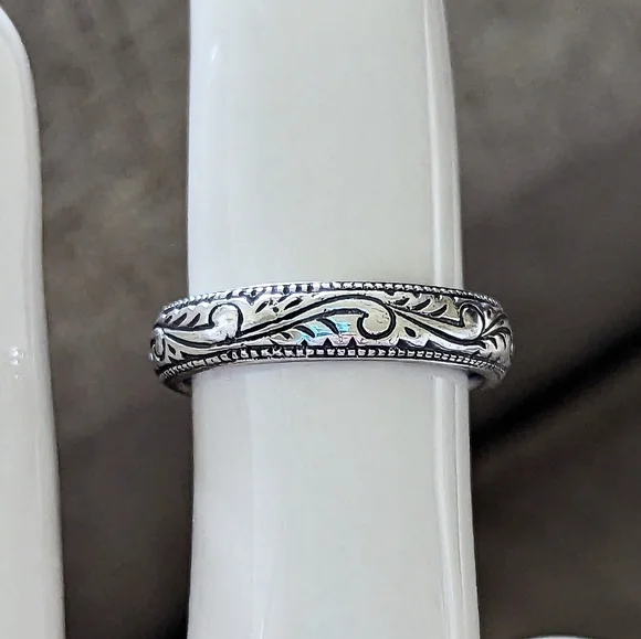 Marsala Jewelry Vintage Sterling Silver Etched Ring Band 925
